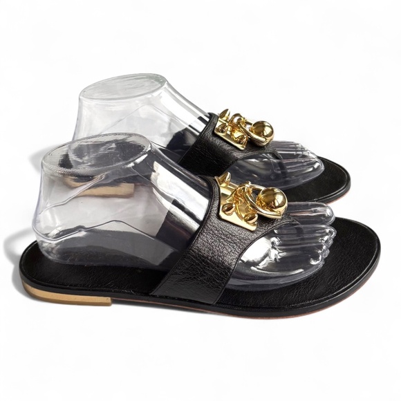 Miss Trish Black Leather Sandals – Gold Hardware – Size 9M / EU 39 - Picture 6 of 6